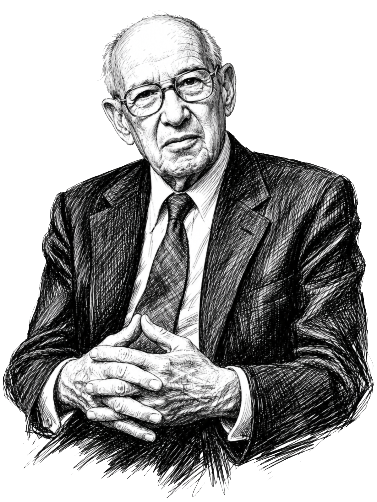 Retrato ilustrado de Peter Drucker